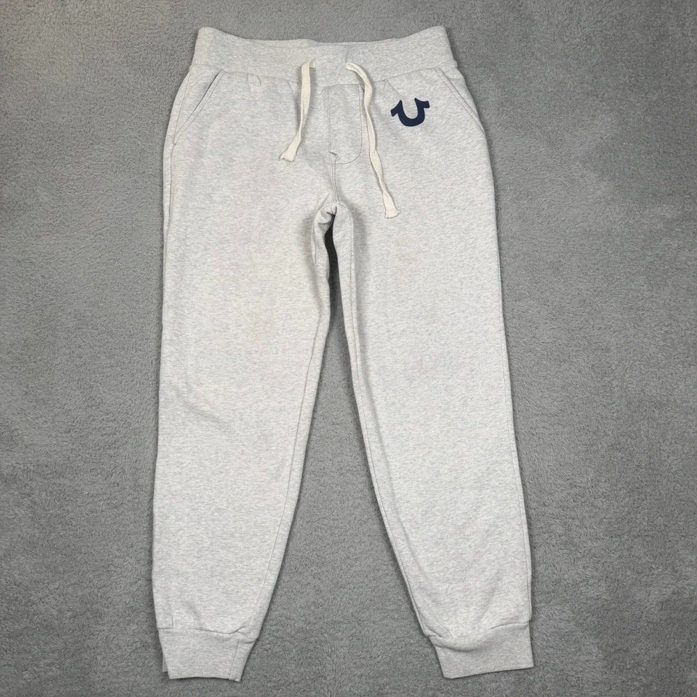 True Religion Mens‎ Heather Gray Horseshoe Logo Jogger Sweatpants Small S Gray